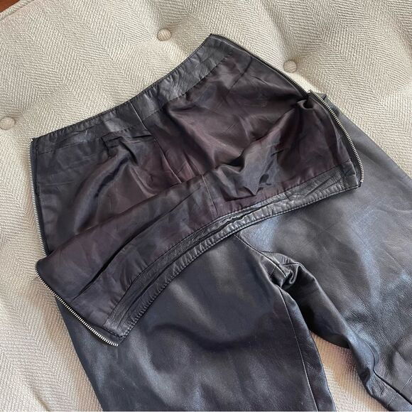 Danier Black Leather Straight Leg Ankle Crop Pants Lined Side Zip 26 XS 2 - Picture 8 of 11